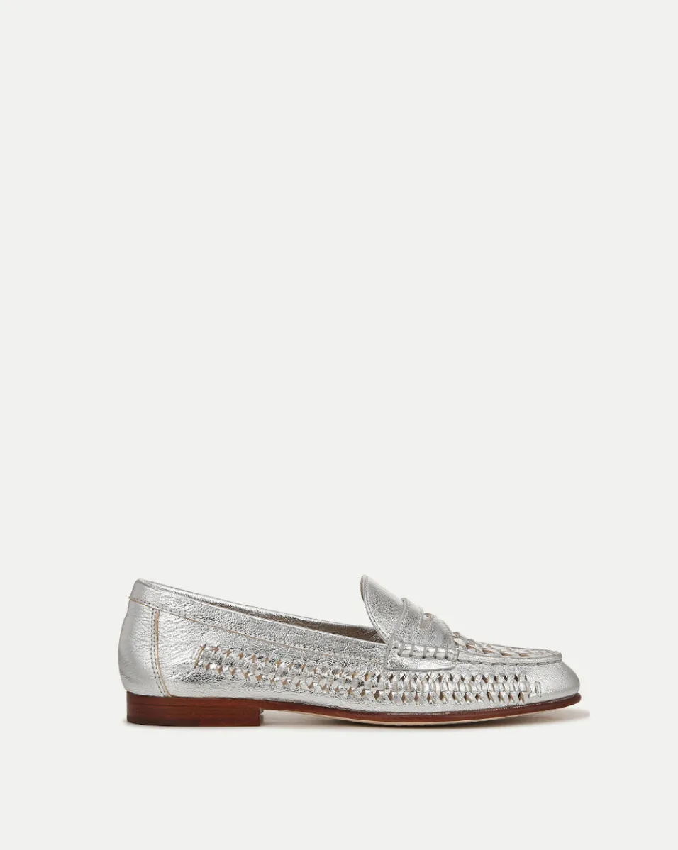 Online Veronica Beard Penny Woven Metallic Leather Loafer Silver