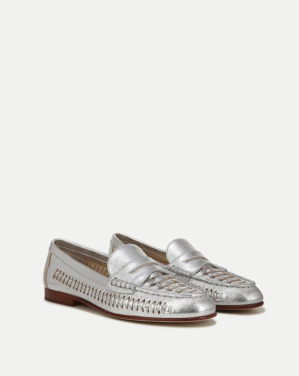 Online Veronica Beard Penny Woven Metallic Leather Loafer Silver