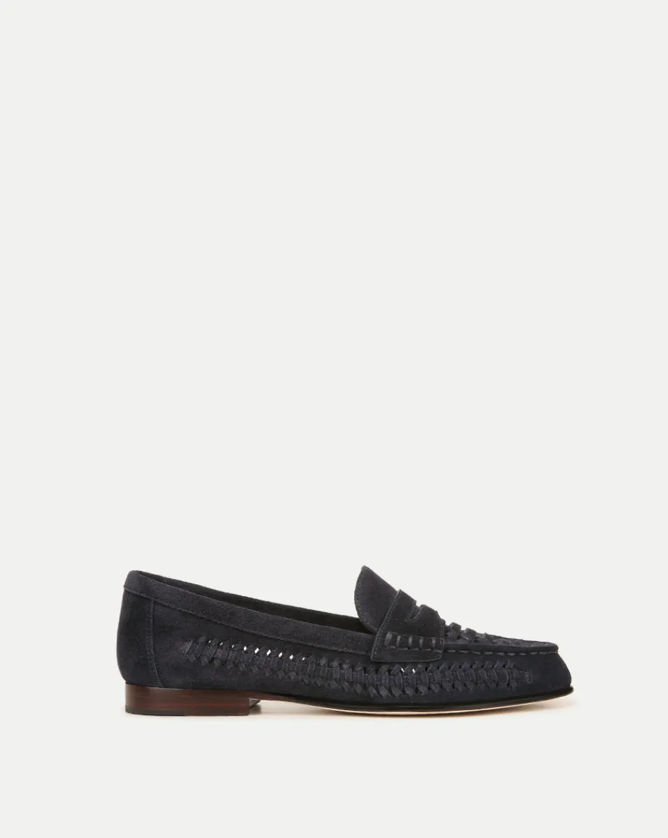 Outlet Veronica Beard Penny Woven Suede Loafer IndigoBlue