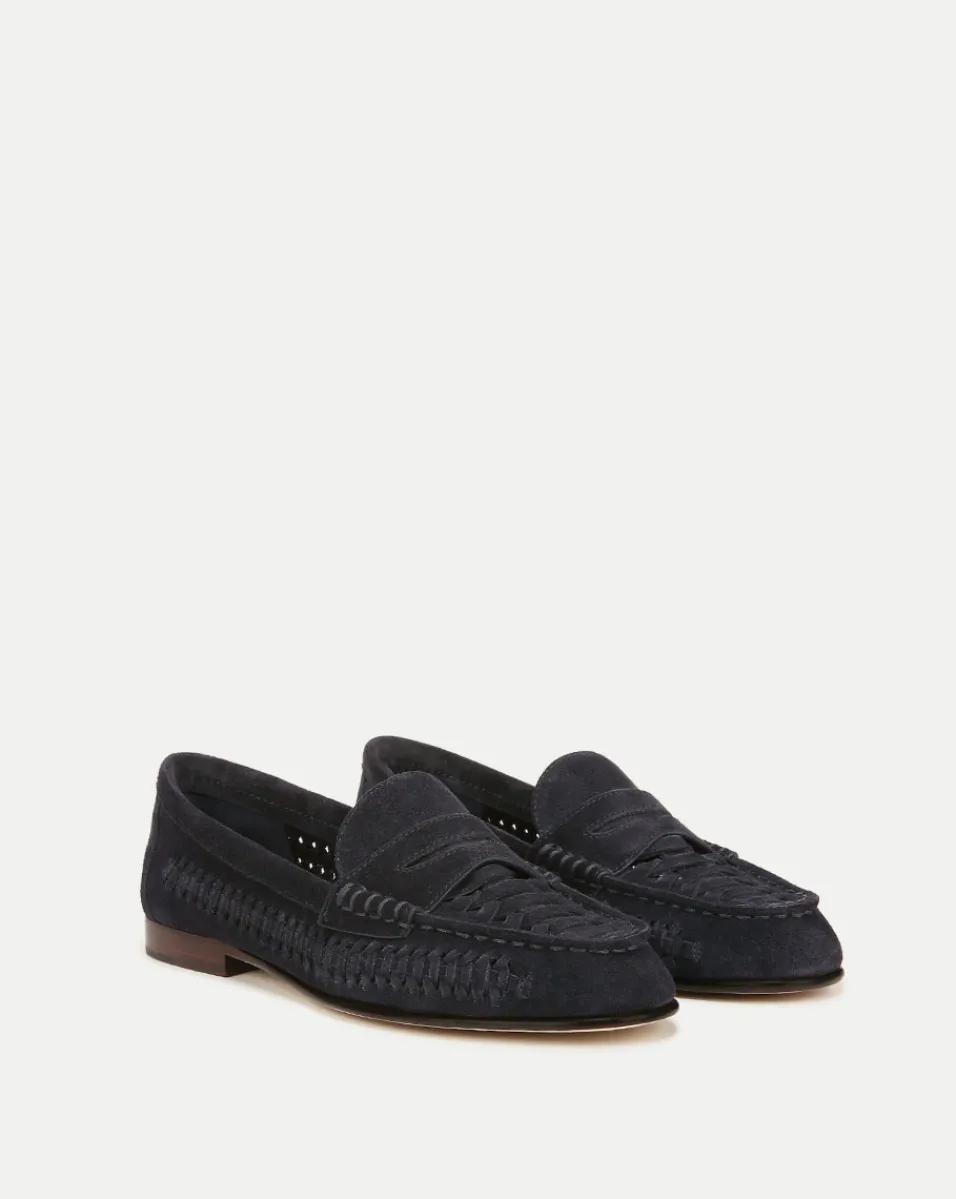 Outlet Veronica Beard Penny Woven Suede Loafer IndigoBlue