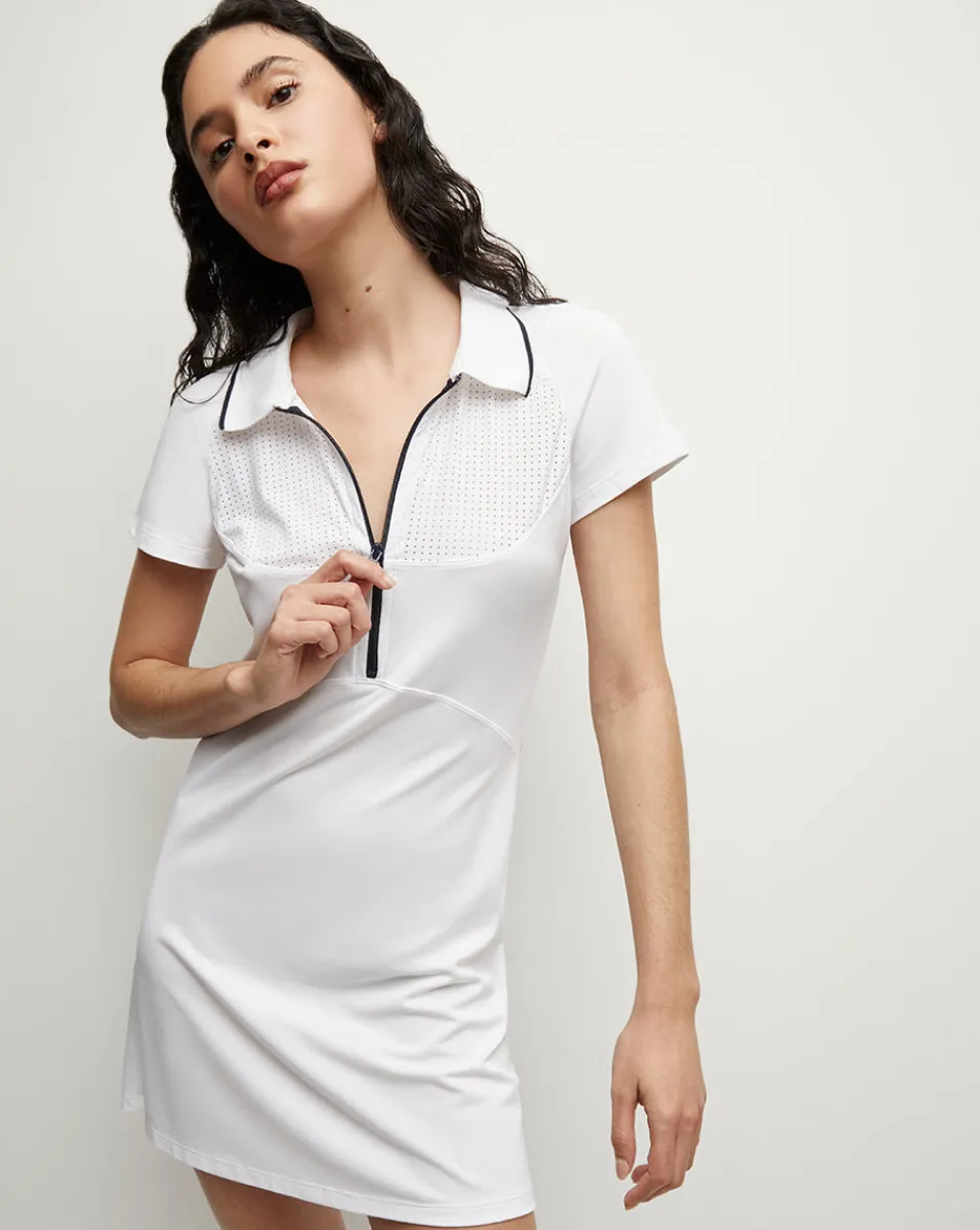 Flash Sale Veronica Beard Performance Mesh Polo Dress in White/Navy