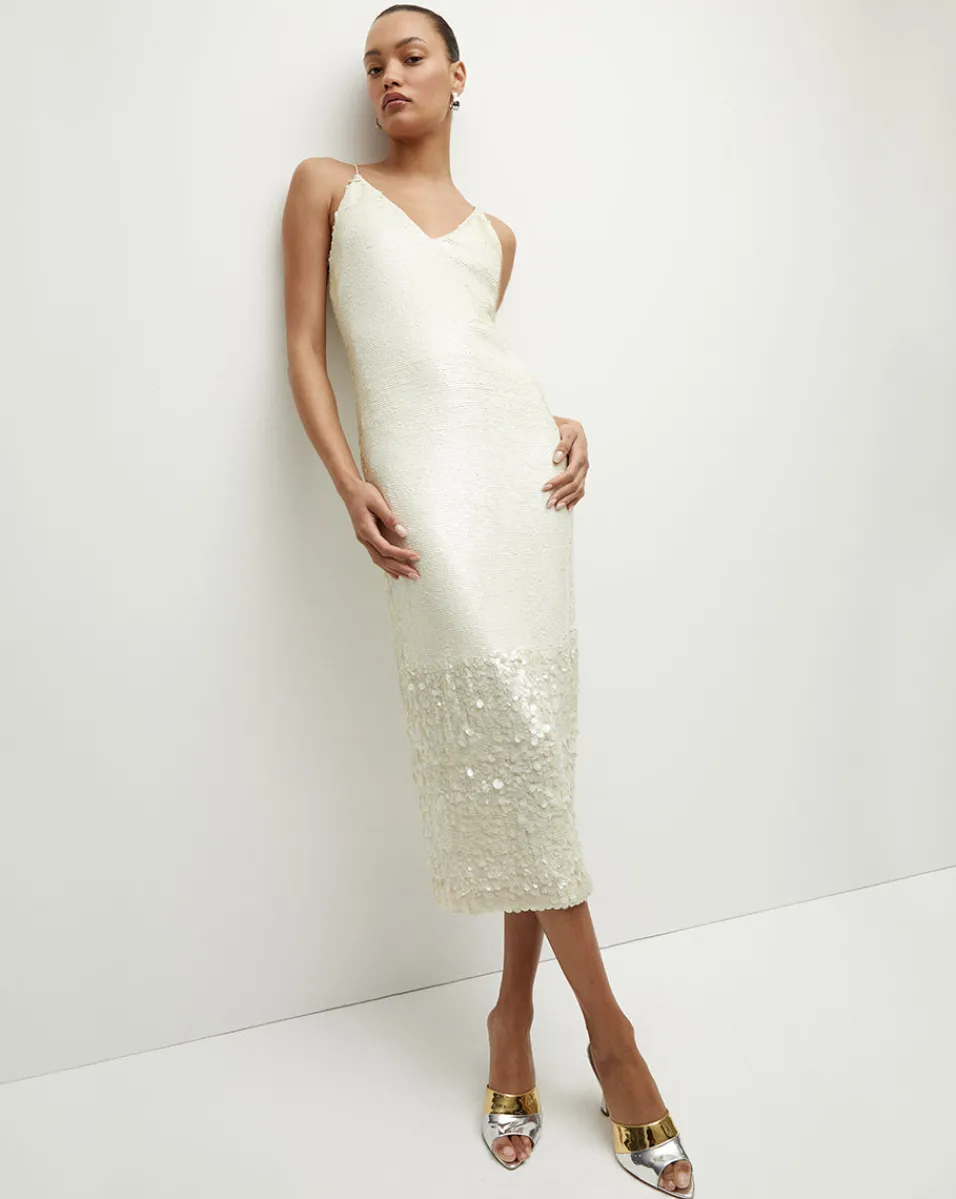 Sale Veronica Beard Perla Sequin Midi Slip Dress IridescentOff-White