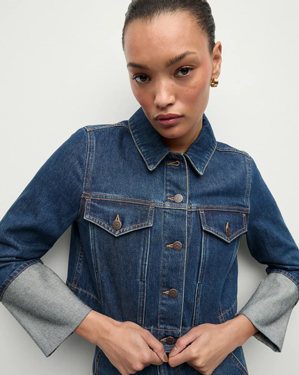 Fashion Veronica Beard Phila Cropped Denim Jacket in Blue Denim EveningDusk