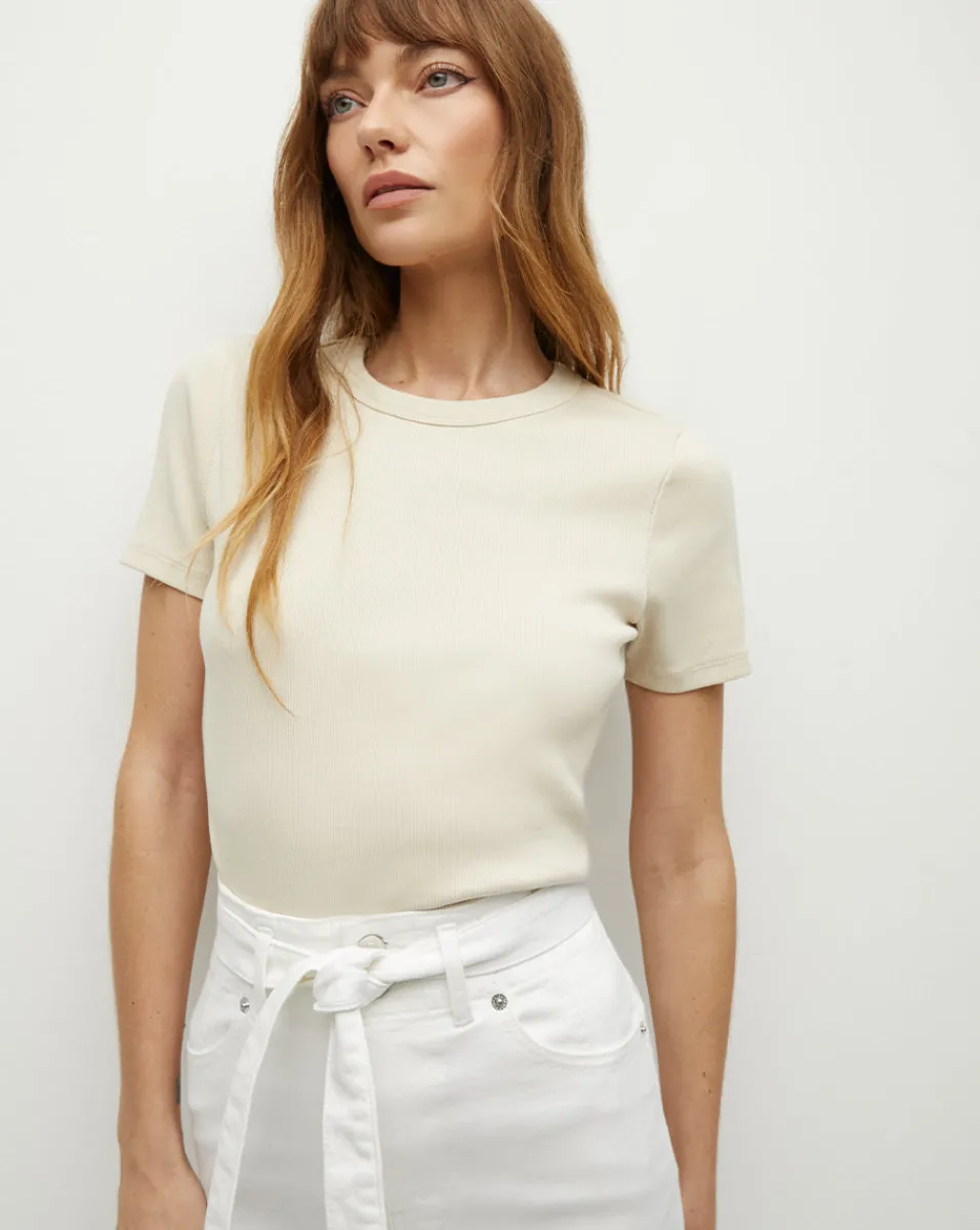 Discount Veronica Beard Pruitt Ribbed Tee in Limestone