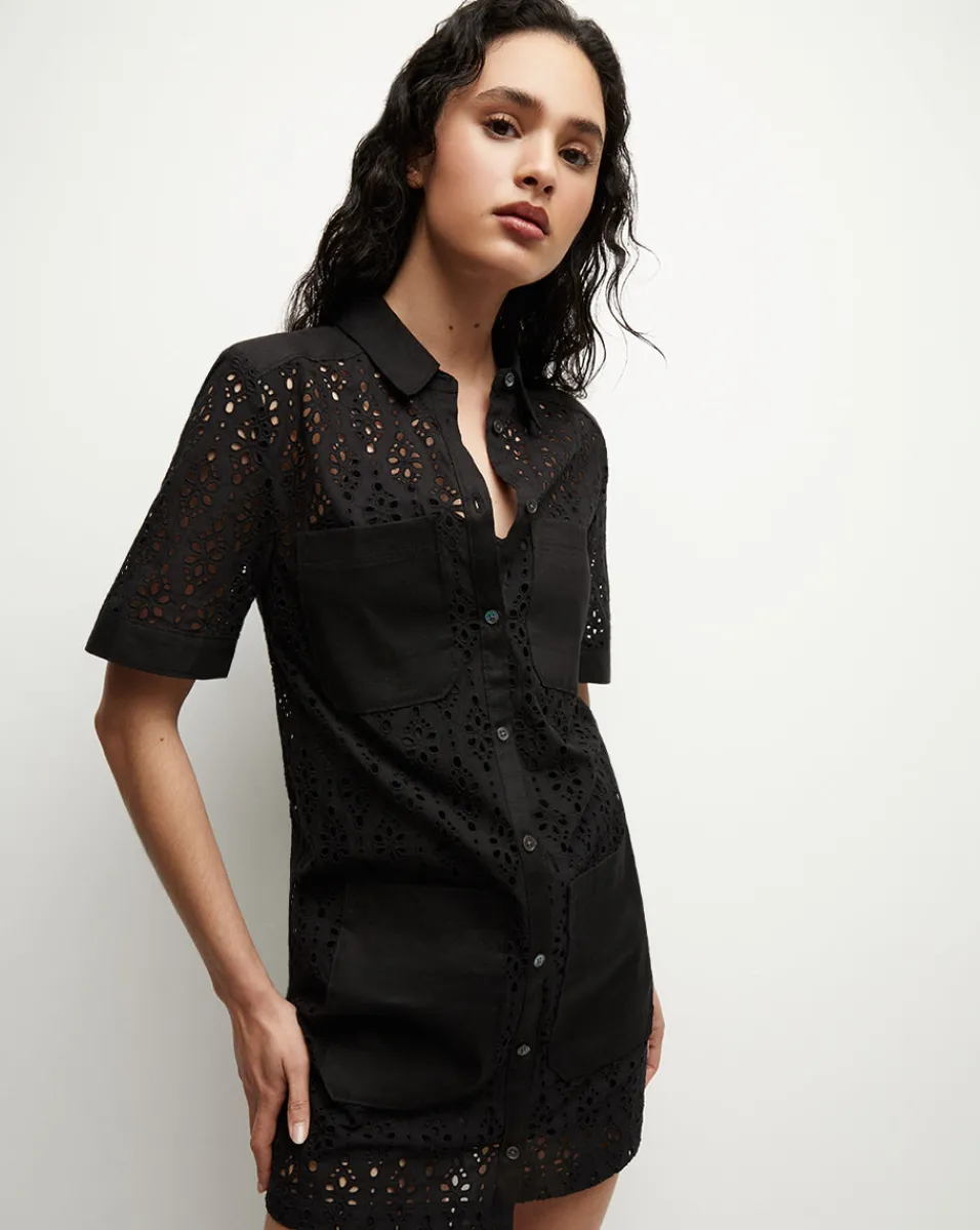 Sale Veronica Beard Rafaela Cotton Eyelet Shirtdress in Black