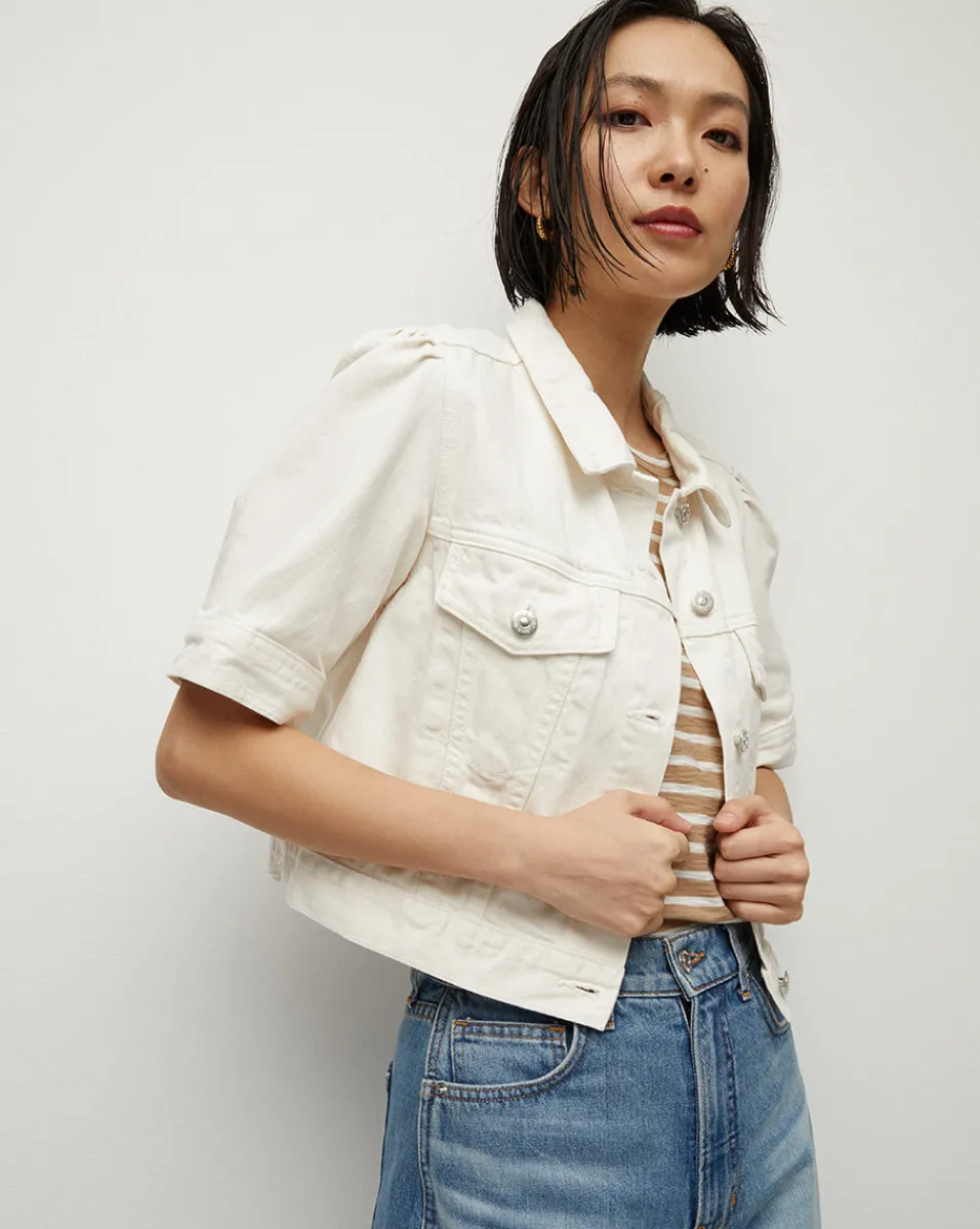 Best Veronica Beard Raina Short-Sleeved Denim Jacket in Ecru