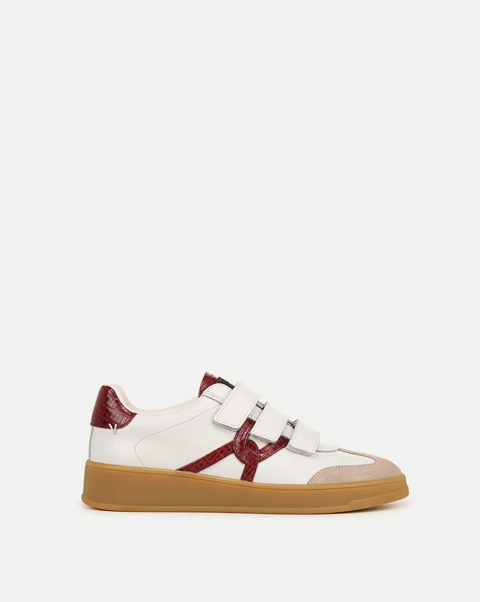 Store Veronica Beard Reagan Velcro Sneaker in White & Red White/Wine