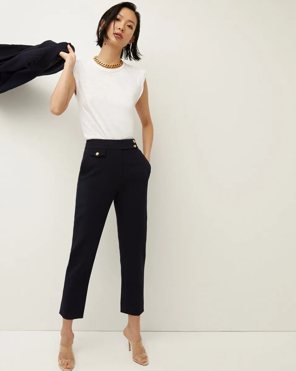 Best Sale Veronica Beard Renzo Slim-Leg Pant Navy/Gold