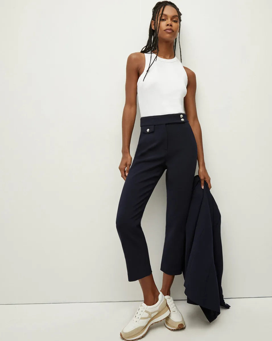 Shop Veronica Beard Renzo Slim-Leg Pant Navy/Silver