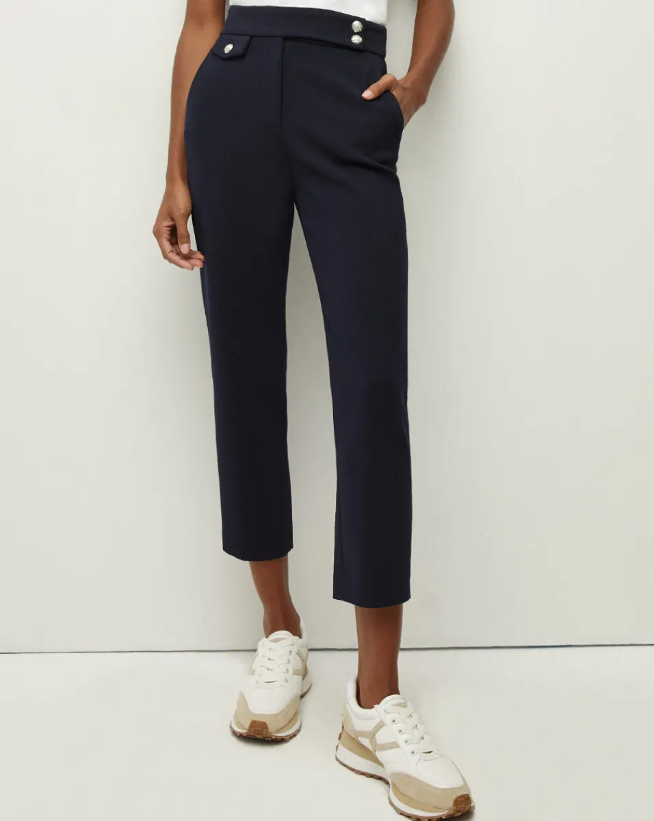 Shop Veronica Beard Renzo Slim-Leg Pant Navy/Silver