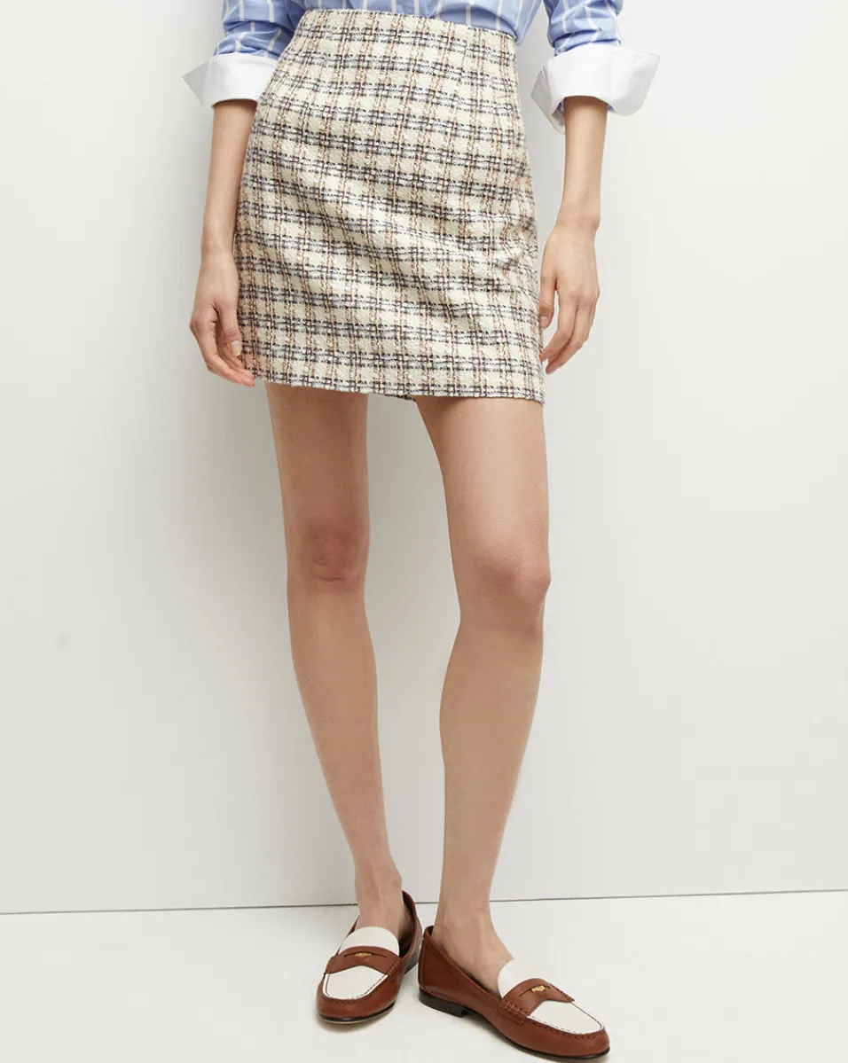 Discount Veronica Beard Roman Tweed Skirt in Ivory/Camel