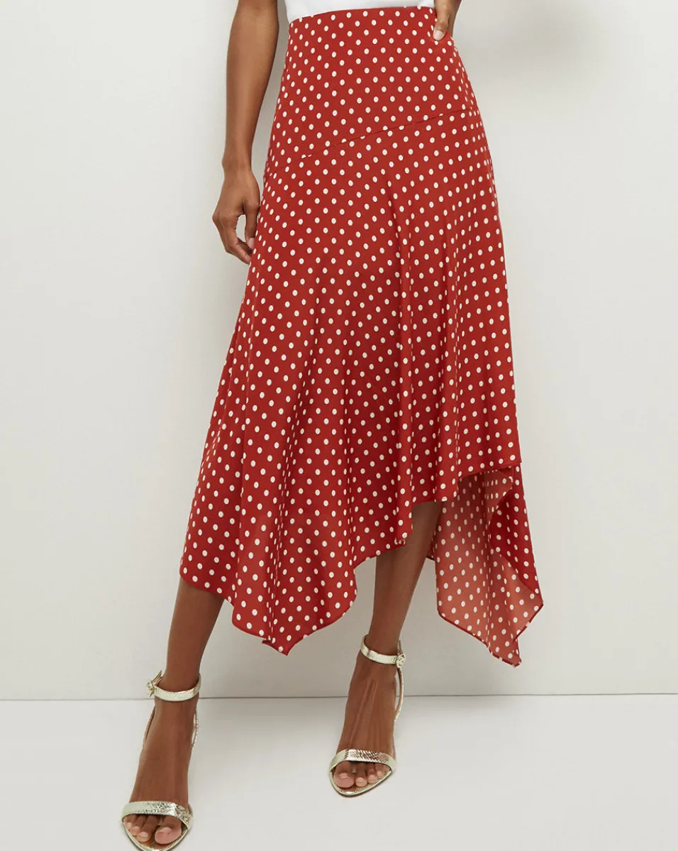 Clearance Veronica Beard Rosemary Polka-Dot Skirt in Brick Red/Ecru BrickRed/Ecru