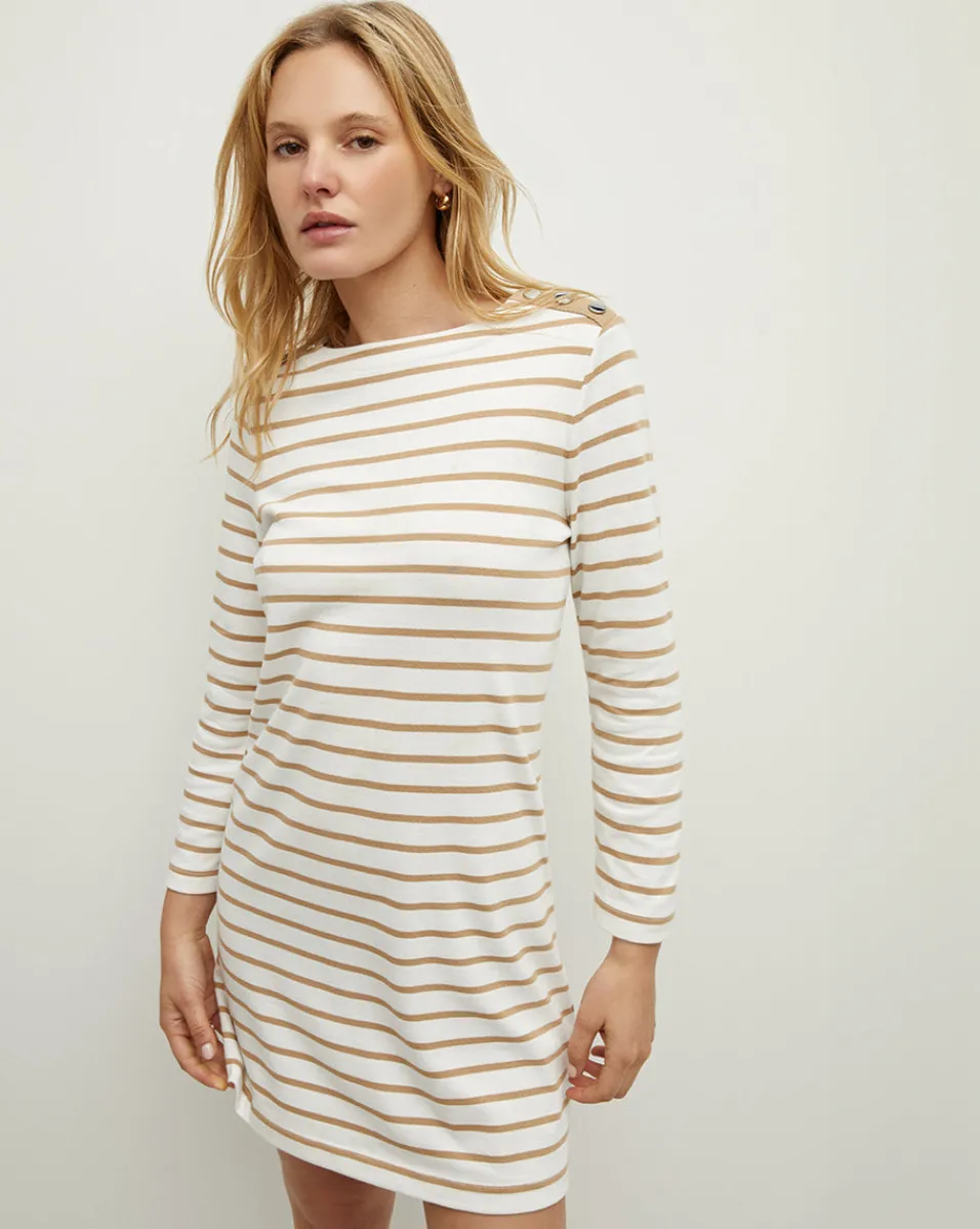 Cheap Veronica Beard Ruta Striped Dress in Off-White/Khaki