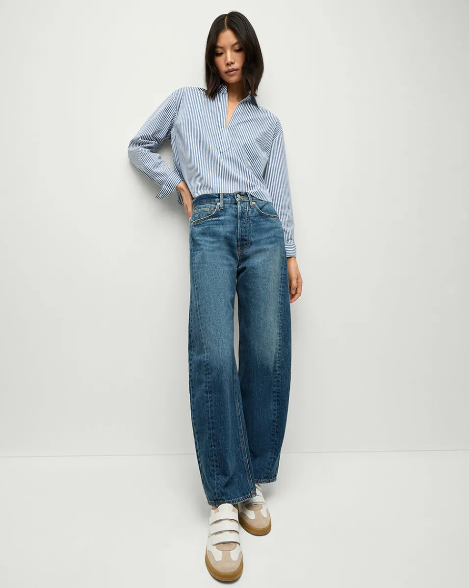 Store Veronica Beard Ryder Saddle Jean in Blue Denim | Barrel Jeans Bandit