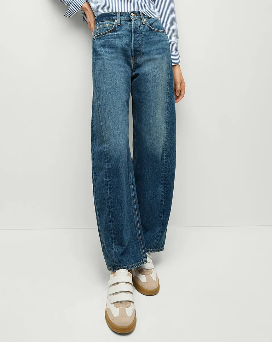 Store Veronica Beard Ryder Saddle Jean in Blue Denim | Barrel Jeans Bandit