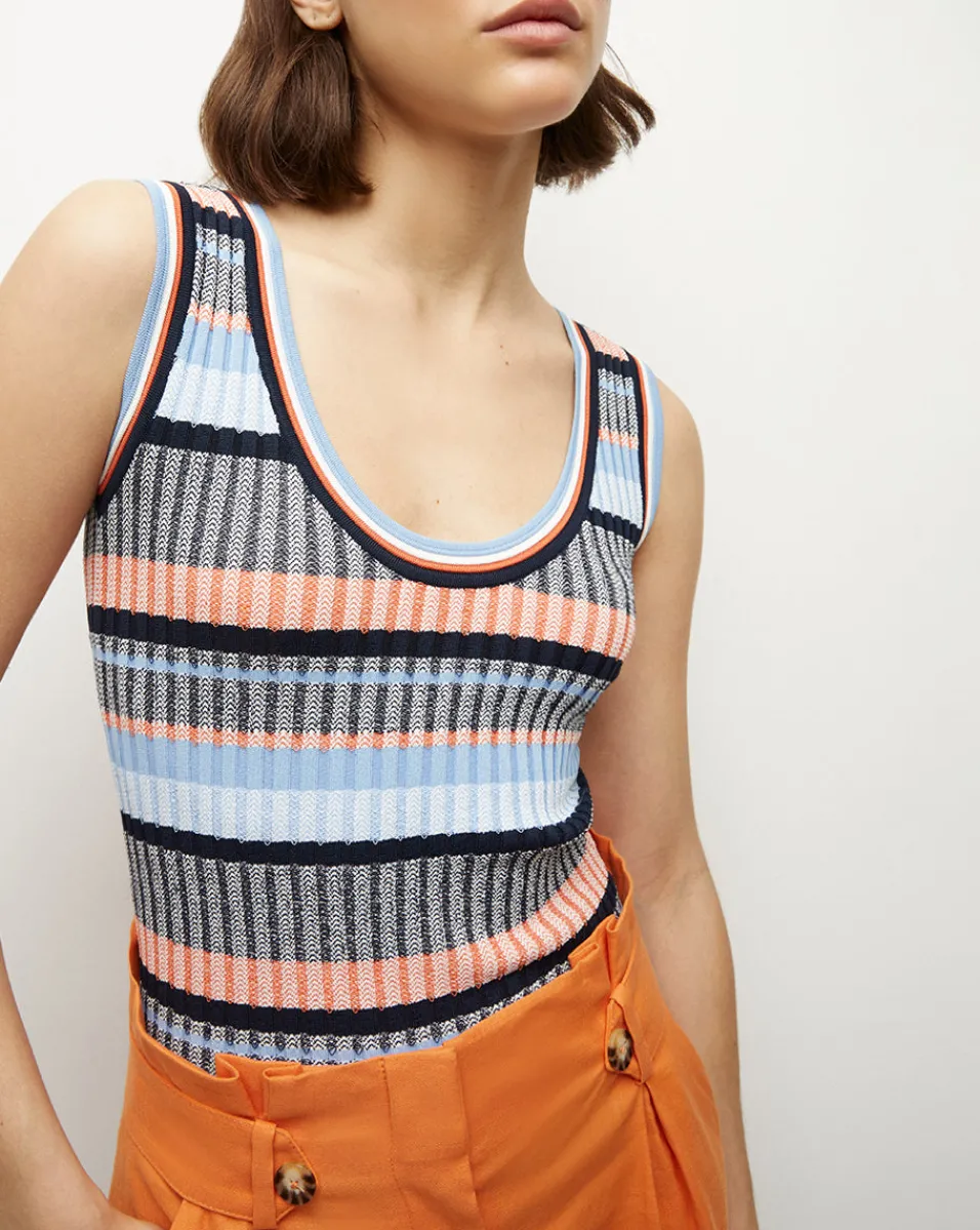 Cheap Veronica Beard Sandra Ribbed Tank in Blue Multi BlueMulti