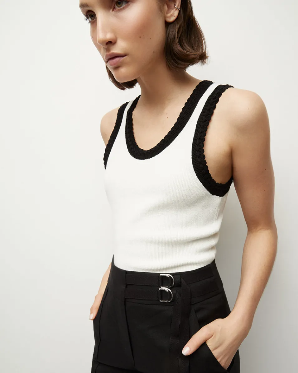 New Veronica Beard Sandra Ribbed Tank in Ivory/Black