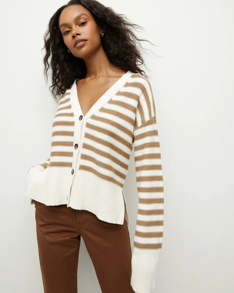 Clearance Veronica Beard Saylor Cotton Cardigan in Off-White/Khaki