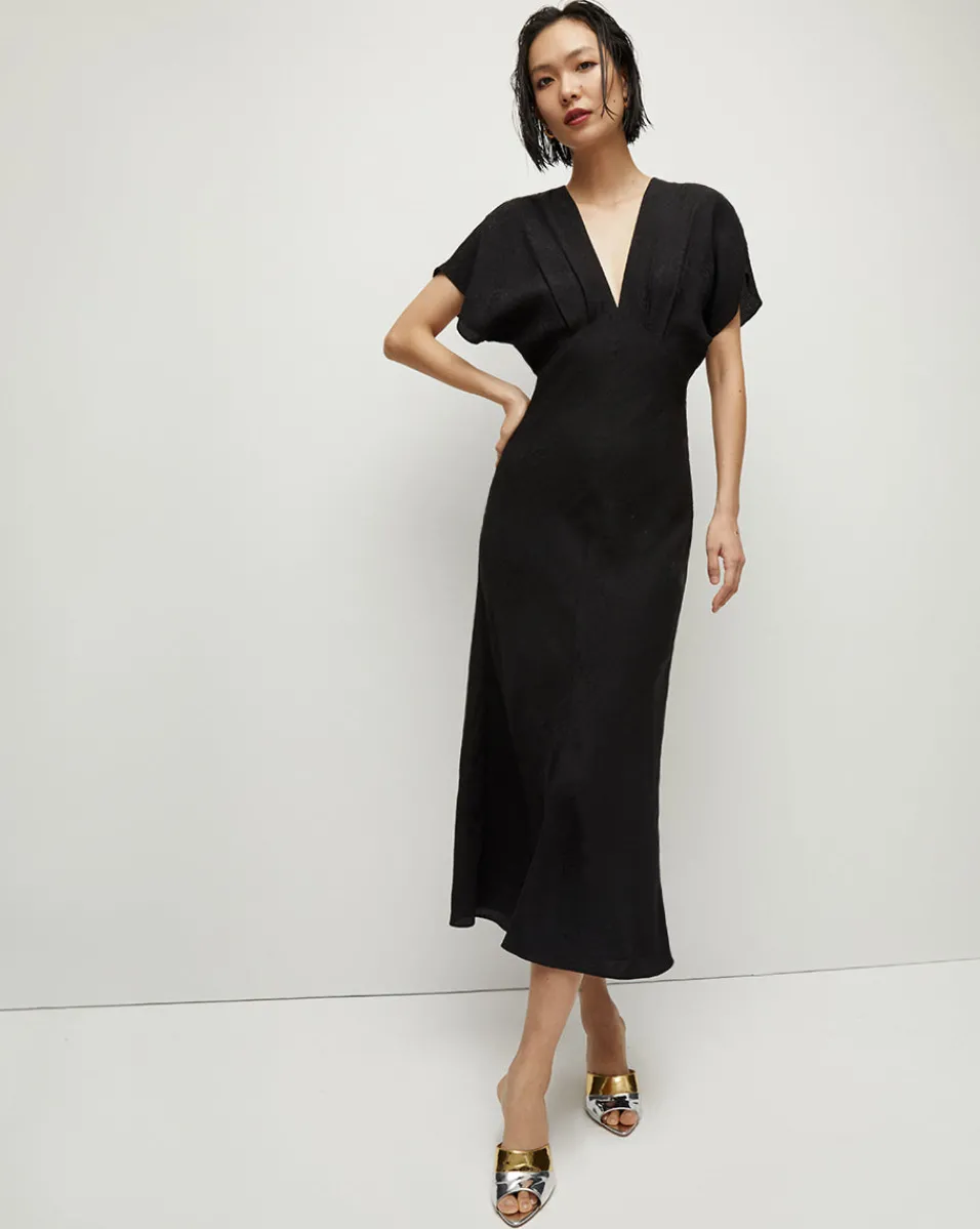 Online Veronica Beard Seymour Short-Sleeve Silk Midi Dress Black