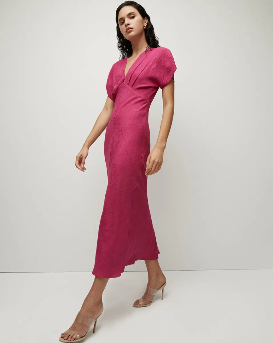 Fashion Veronica Beard Seymour Silk V-Neck Dress Wildberry