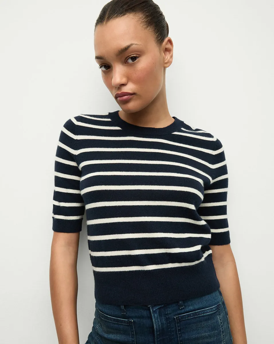 Shop Veronica Beard Shana Cashmere Striped Sweater in Navy/Ivory