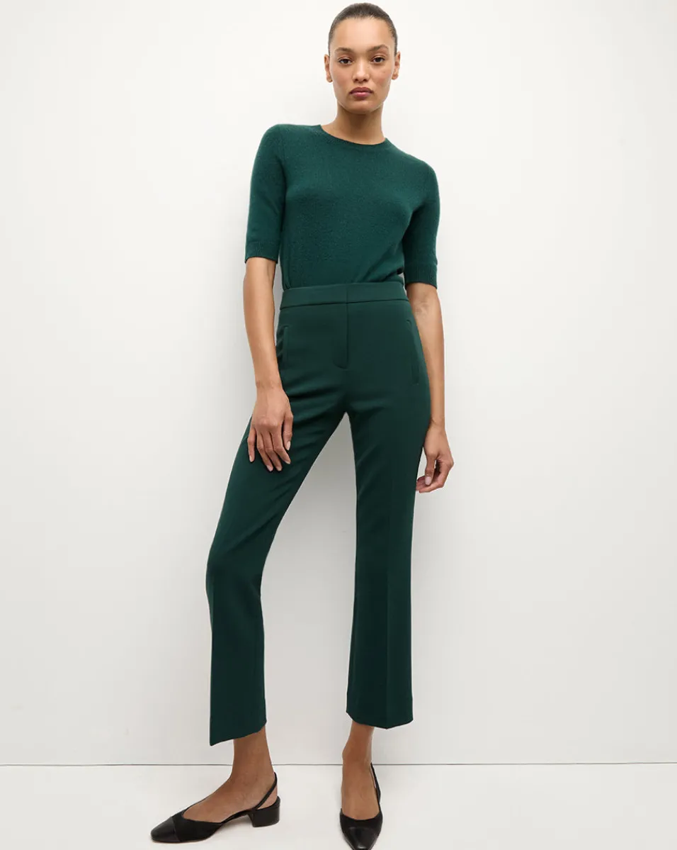 Clearance Veronica Beard Shana Short Sleeve Cashmere Sweater in Dark Green Pine