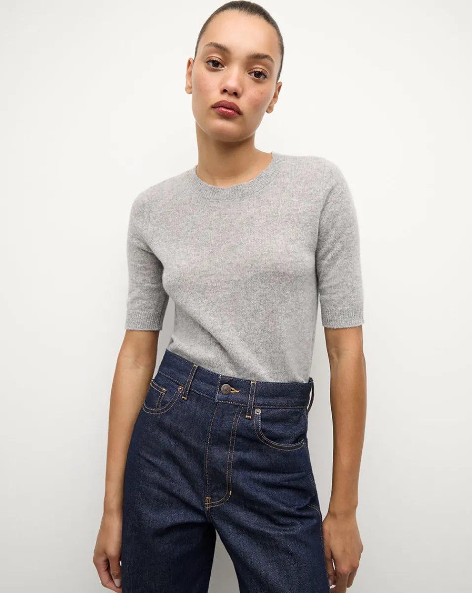 Cheap Veronica Beard Shana Short Sleeve Cashmere Sweater in Heather Grey HeatherGrey