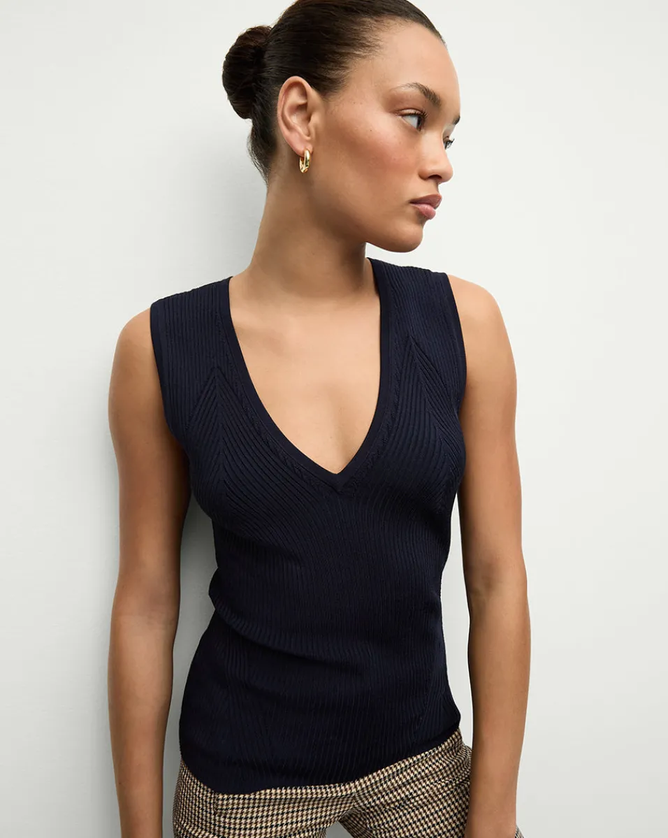 Sale Veronica Beard Sid V-Neck Sleeveless Pullover in Navy