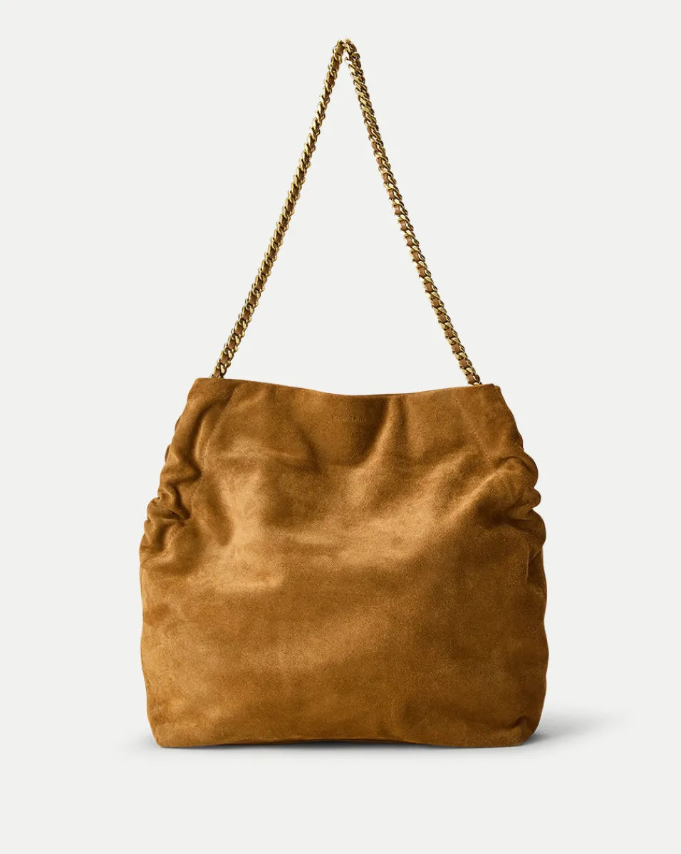 Shop Veronica Beard Slouch Shoulder Suede Bag in Acorn