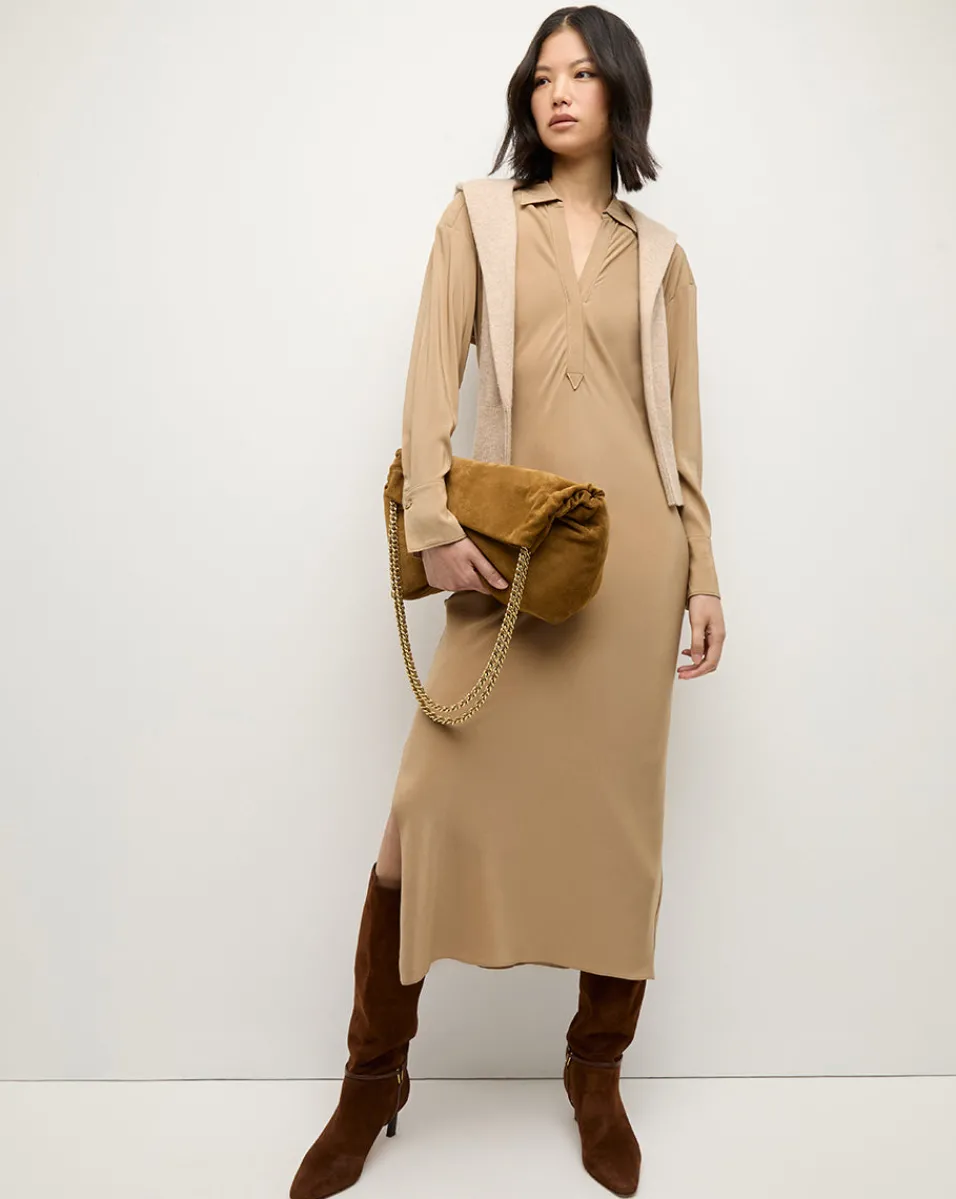 Shop Veronica Beard Slouch Shoulder Suede Bag in Acorn