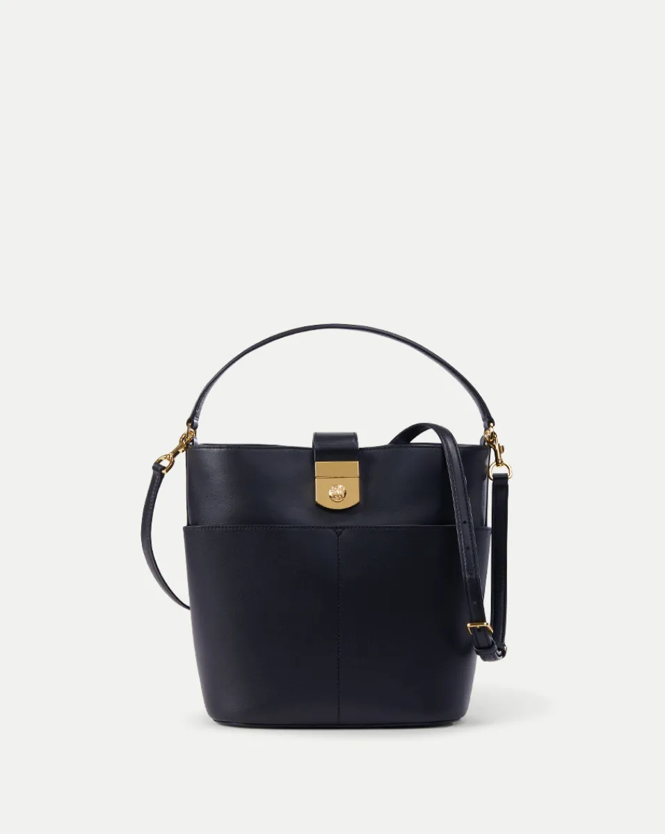 Outlet Veronica Beard Small Crest Lock Bucket Bag in Navy