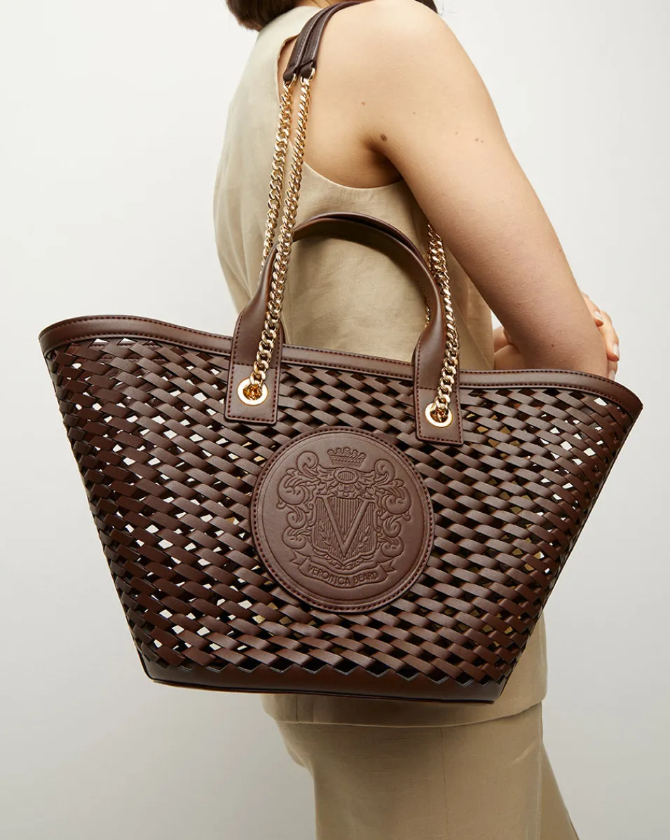 Fashion Veronica Beard Small Crest Market Tote in Dark Brown DarkBrown