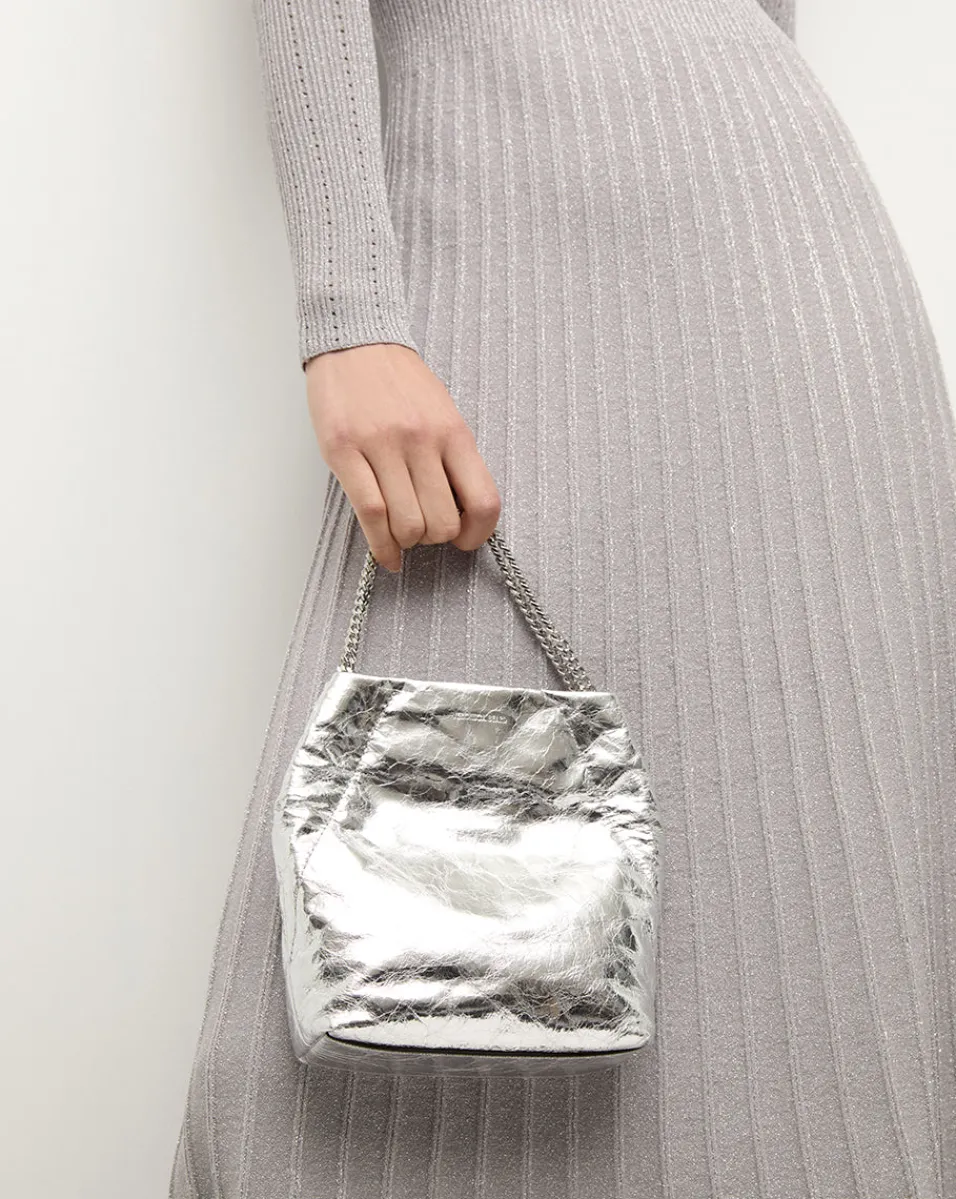 Fashion Veronica Beard Small Metallic Slouch Shoulder Bag in Silver