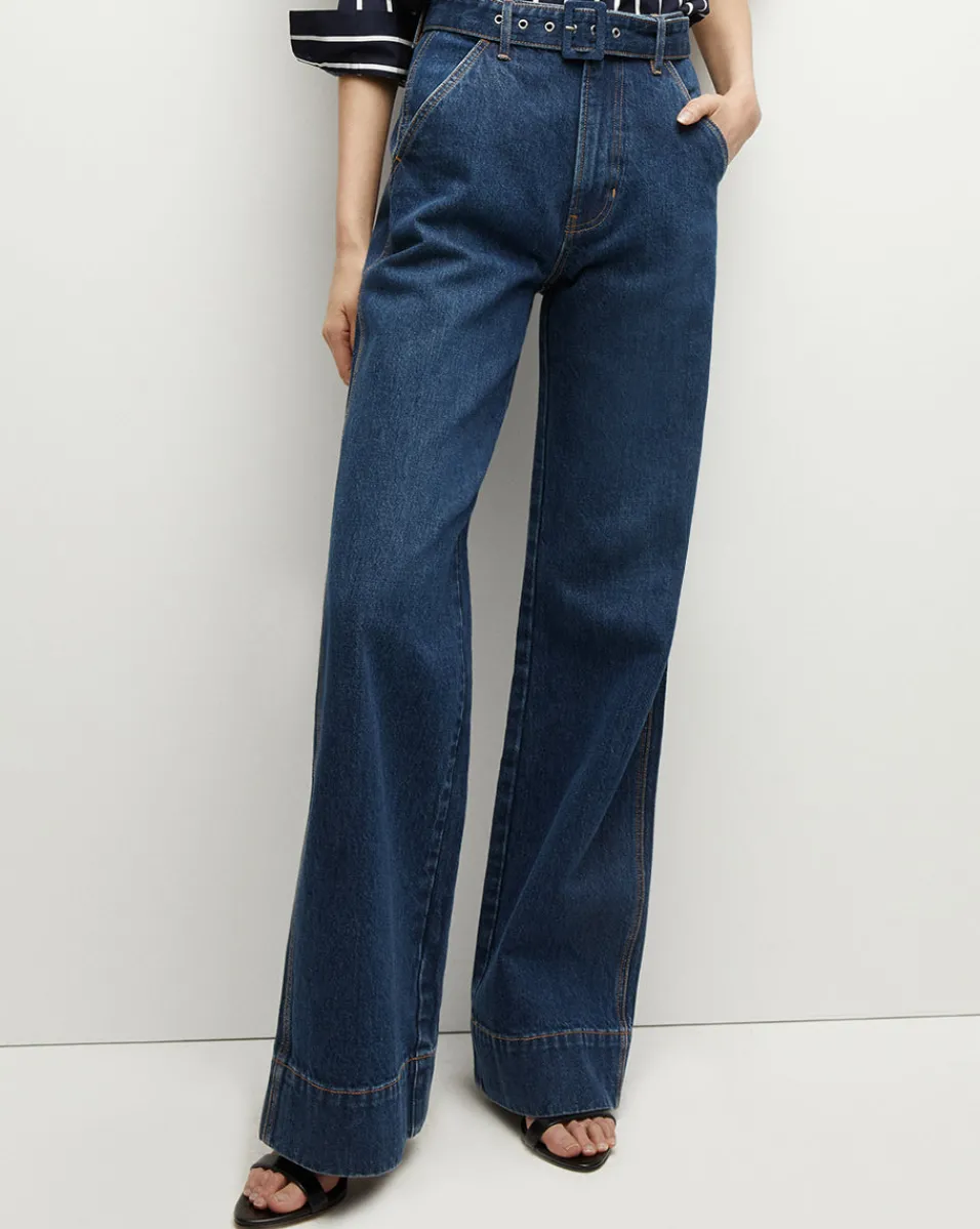 Outlet Veronica Beard Taylor Belted Wide-Leg Jean in Dusted Oxford DustedOxford