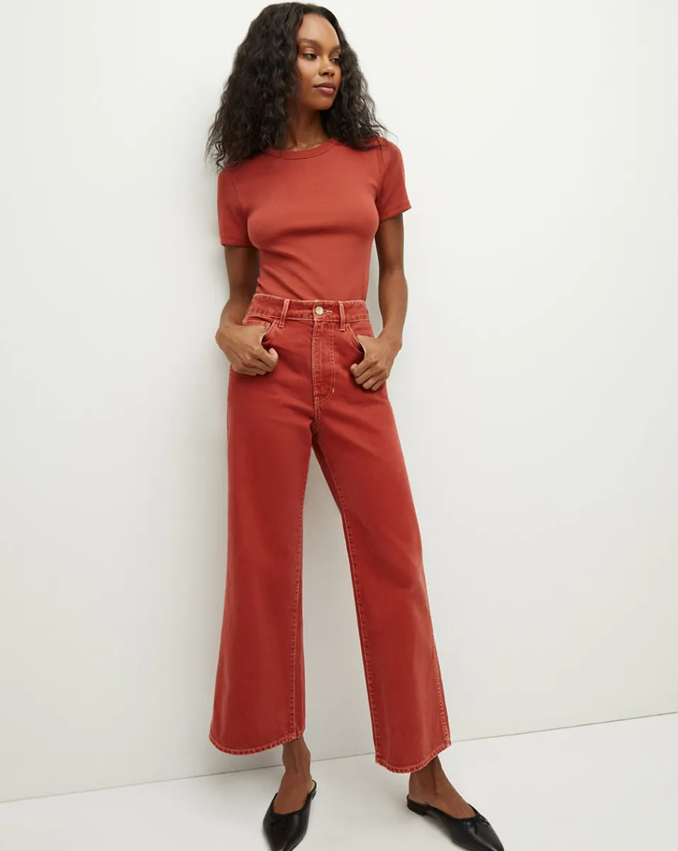 New Veronica Beard Taylor Cropped Wide-Leg Jean in Brick Red BrickRed