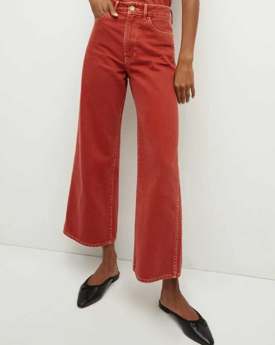 New Veronica Beard Taylor Cropped Wide-Leg Jean in Brick Red BrickRed