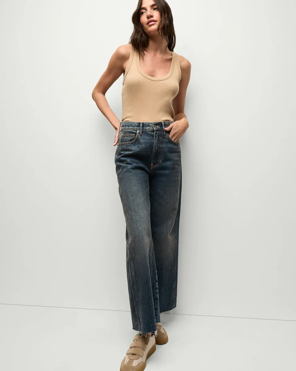 Fashion Veronica Beard Taylor Cropped Wide-Leg Jeans in Dark Blue EquinoxBlue