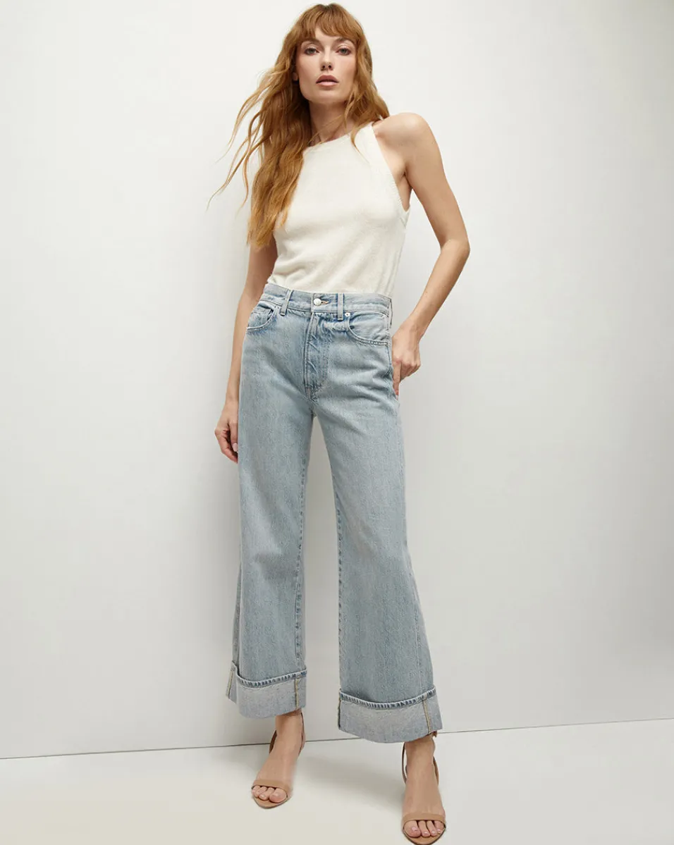 Sale Veronica Beard Taylor Cuffed Cropped Wide-Leg Jean in Airway Cloud AirwayCloud