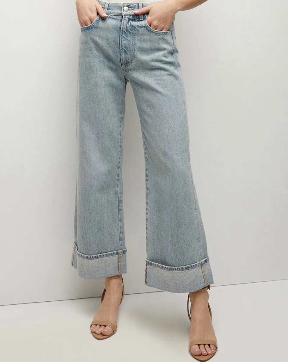 Sale Veronica Beard Taylor Cuffed Cropped Wide-Leg Jean in Airway Cloud AirwayCloud