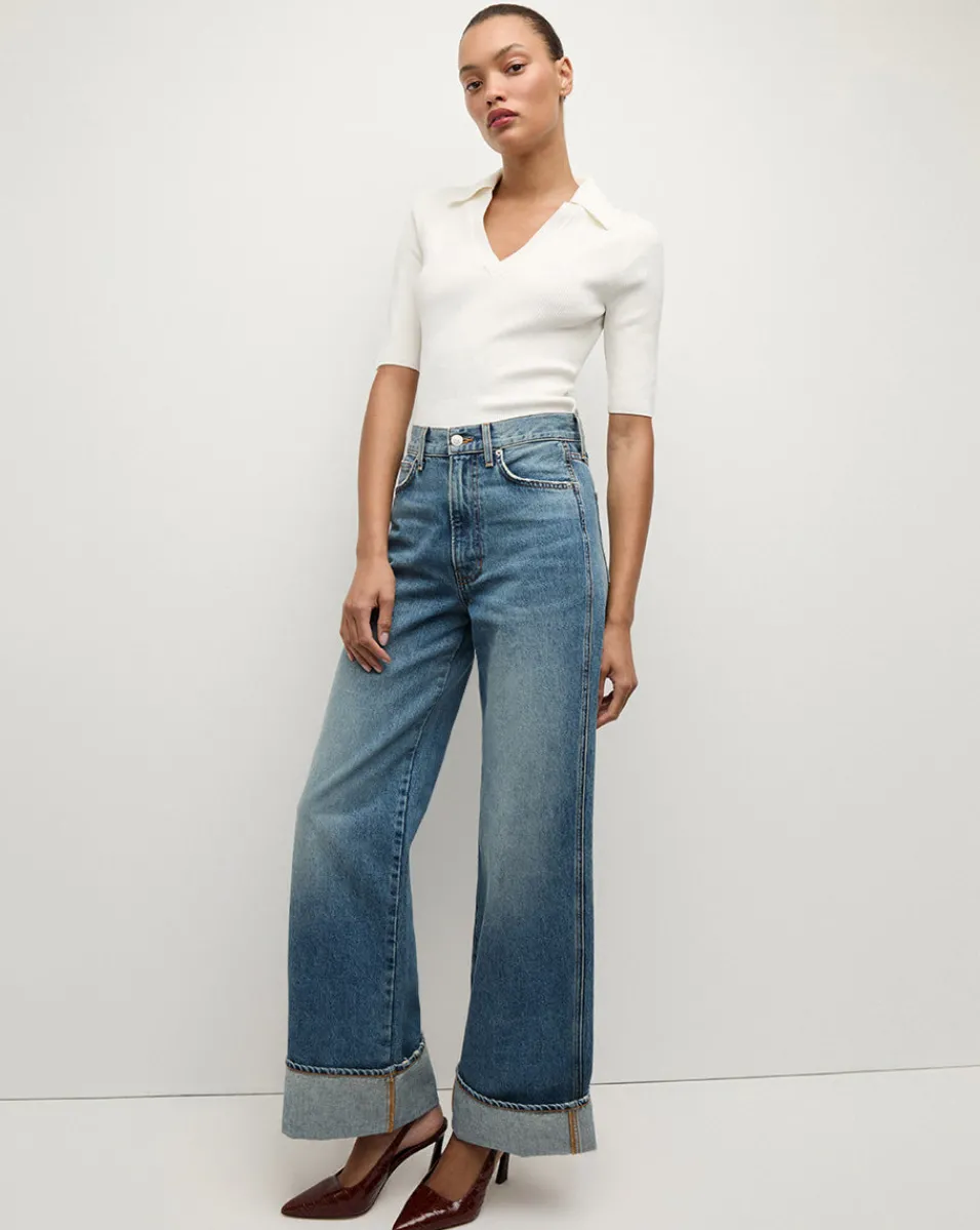 Sale Veronica Beard Taylor Cuffed Wide-Leg Jean | Medium Wash Blue Jeans RebelStone