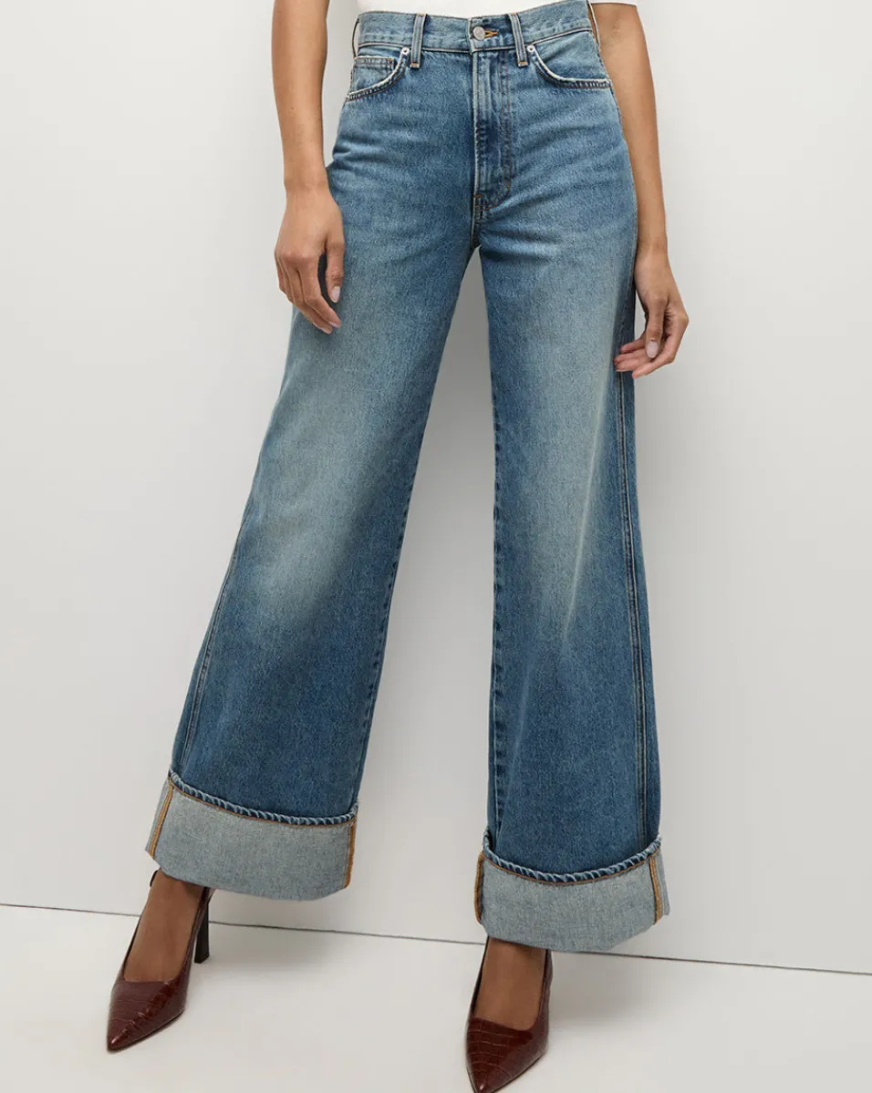 Sale Veronica Beard Taylor Cuffed Wide-Leg Jean | Medium Wash Blue Jeans RebelStone