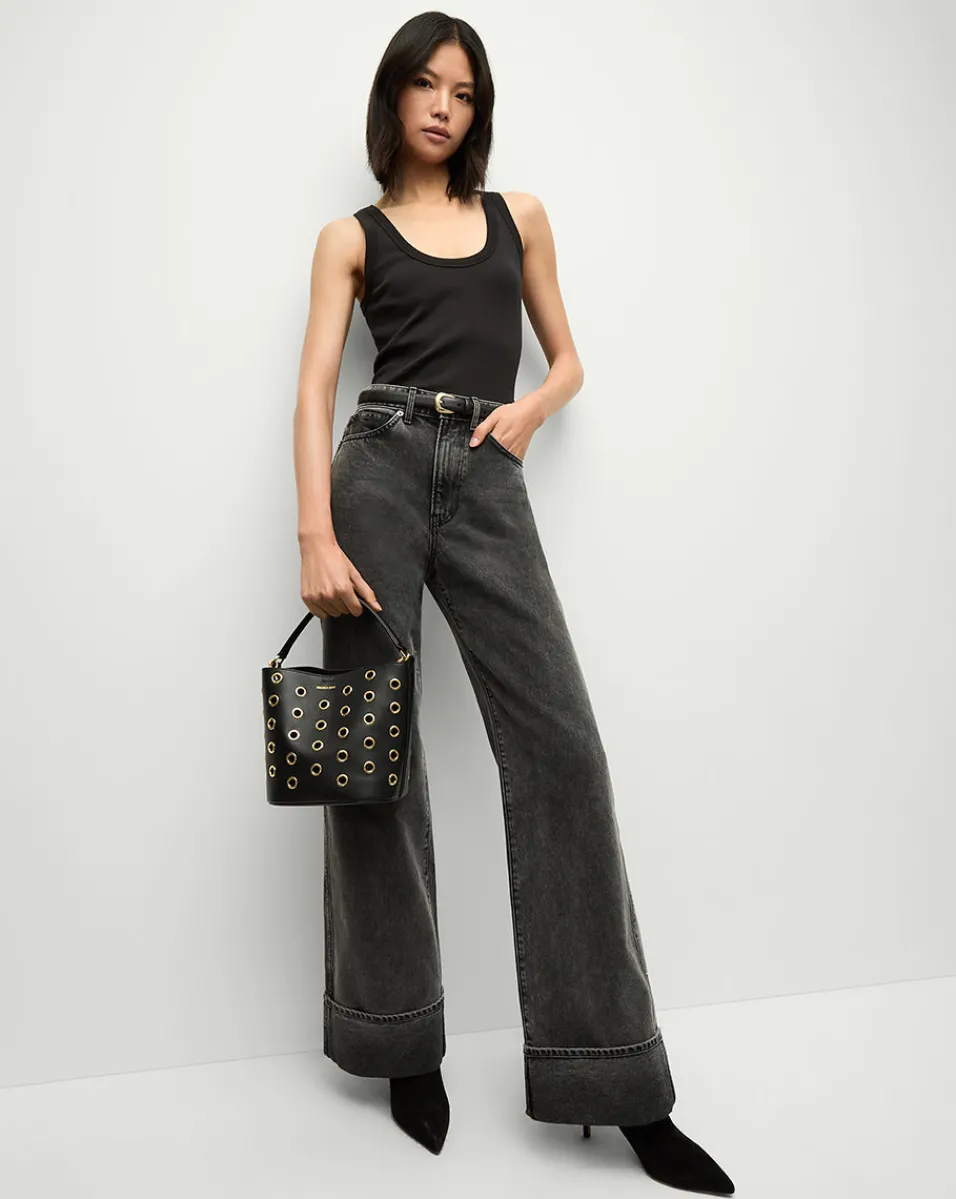 Best Veronica Beard Taylor Cuffed Wide-Leg Jeans in Washed Black StonedWashedOnyx