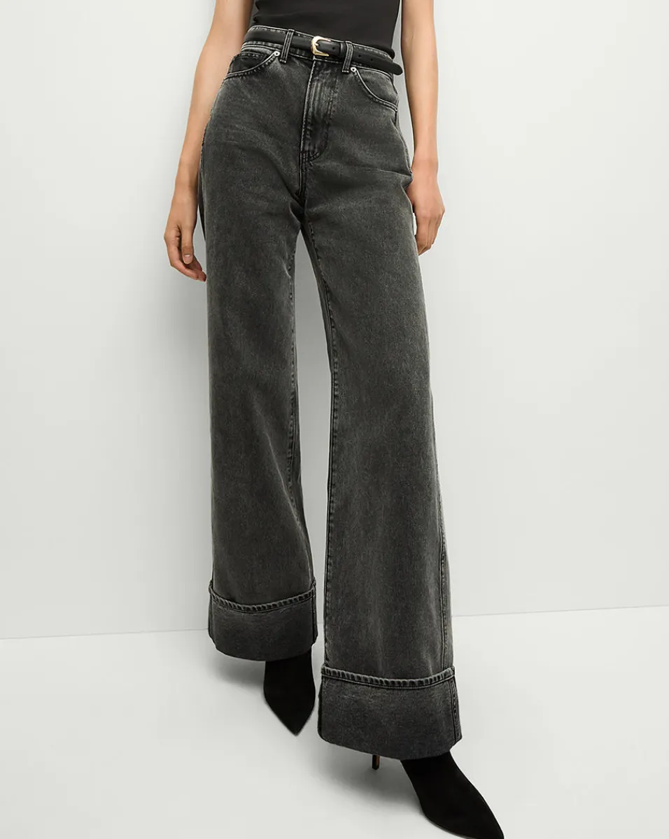 Best Veronica Beard Taylor Cuffed Wide-Leg Jeans in Washed Black StonedWashedOnyx