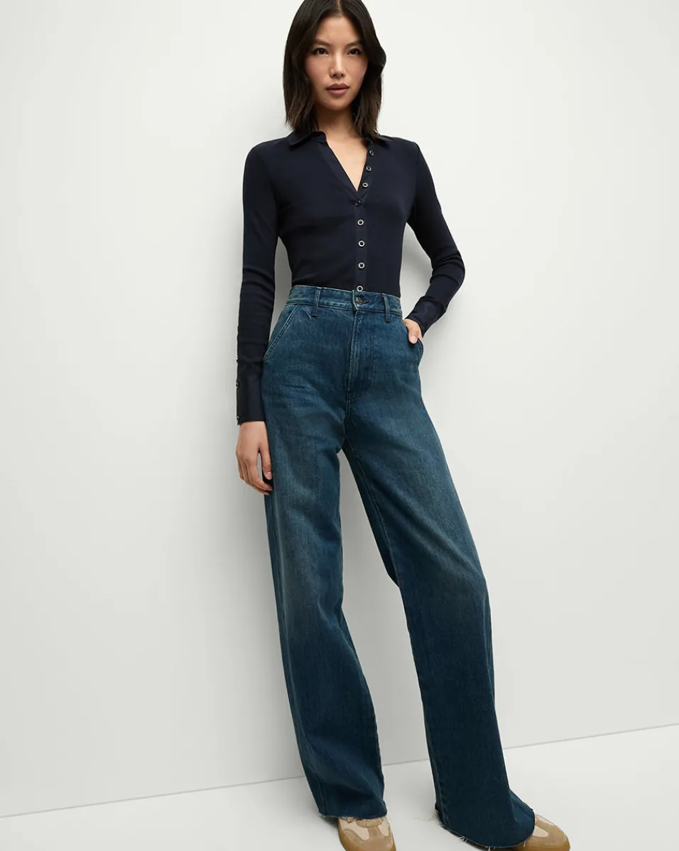 Shop Veronica Beard Taylor Slant-Pocket Wide-Leg Jean in Northern Lights NorthernLights