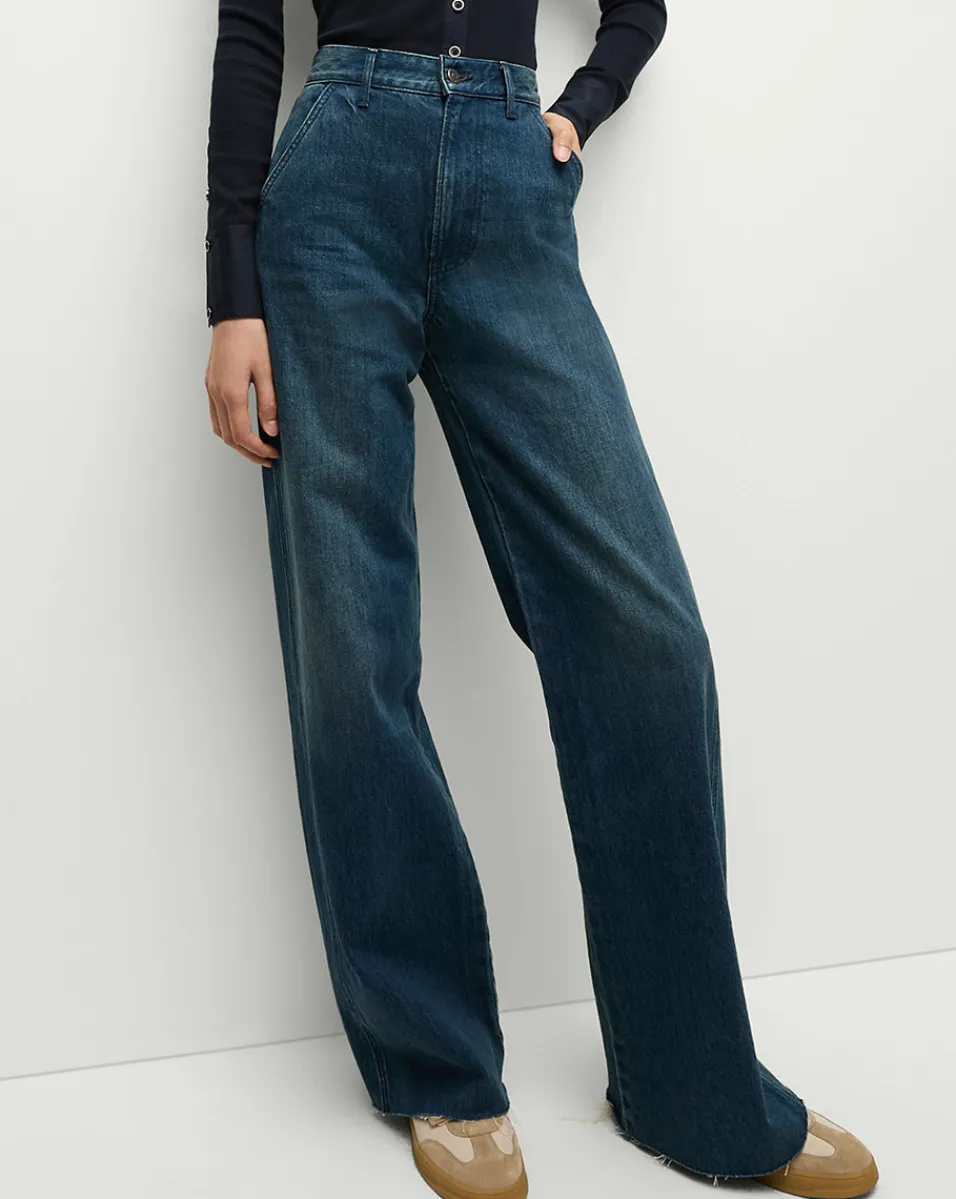 Shop Veronica Beard Taylor Slant-Pocket Wide-Leg Jean in Northern Lights NorthernLights