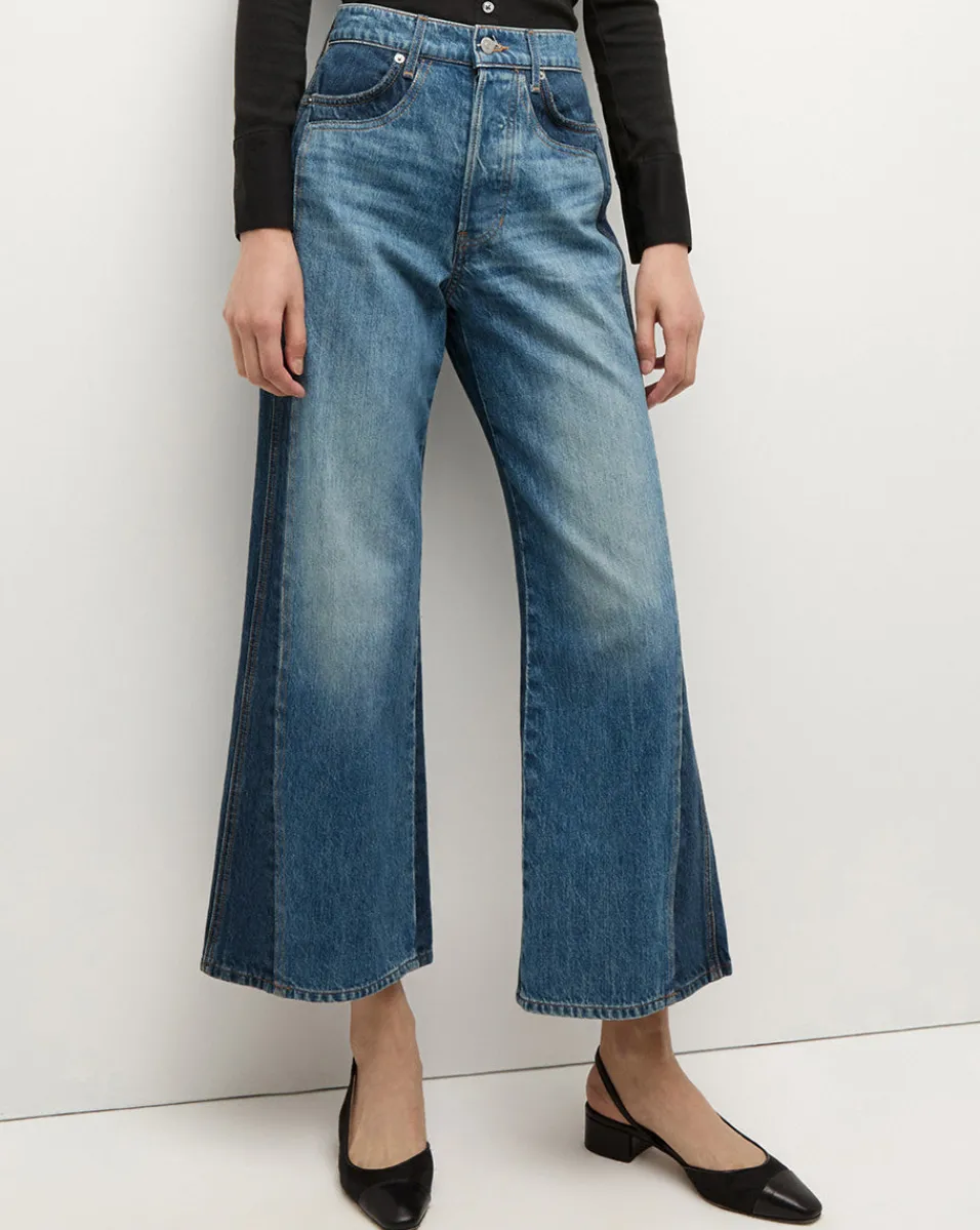 Best Sale Veronica Beard Taylor Two-Tone Cropped Wide-Leg Jean in Blue RebelBlueColorblock