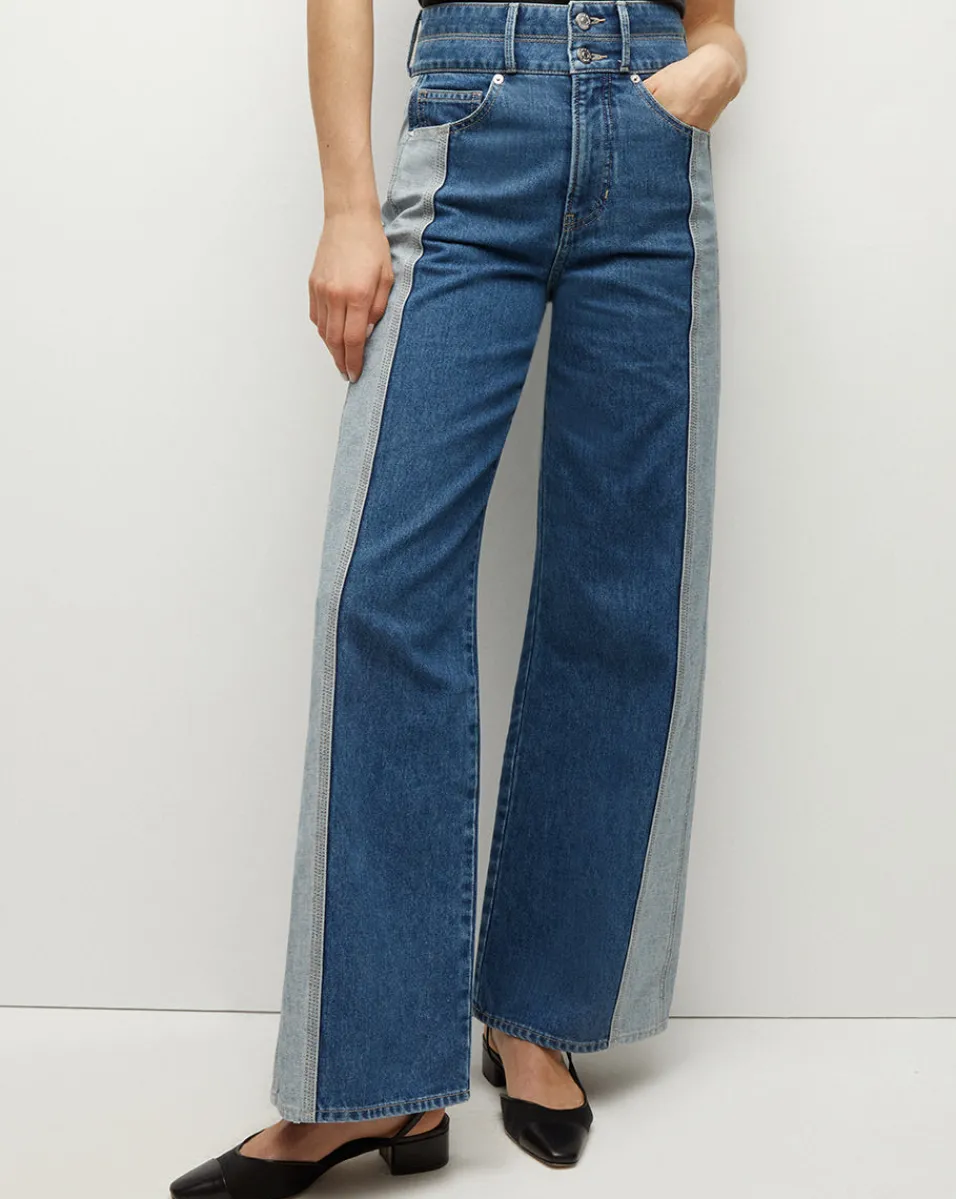 Cheap Veronica Beard Taylor Two-Tone Wide-Leg Jean in Neptune