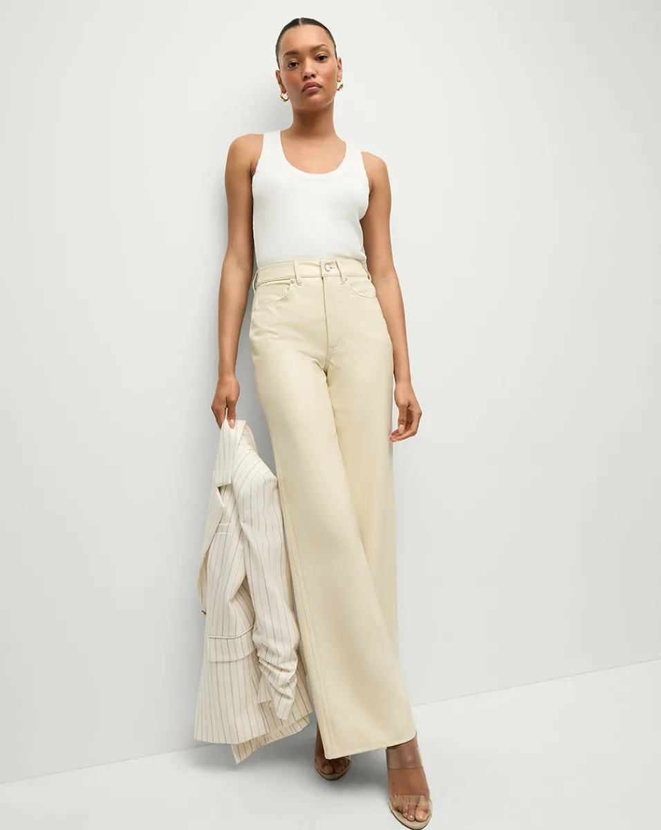 Online Veronica Beard Taylor Vegan Leather Wide-Leg Jeans in Ecru