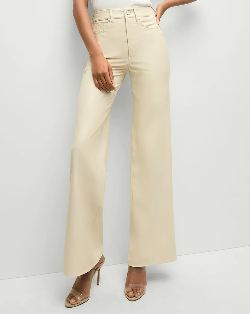 Online Veronica Beard Taylor Vegan Leather Wide-Leg Jeans in Ecru