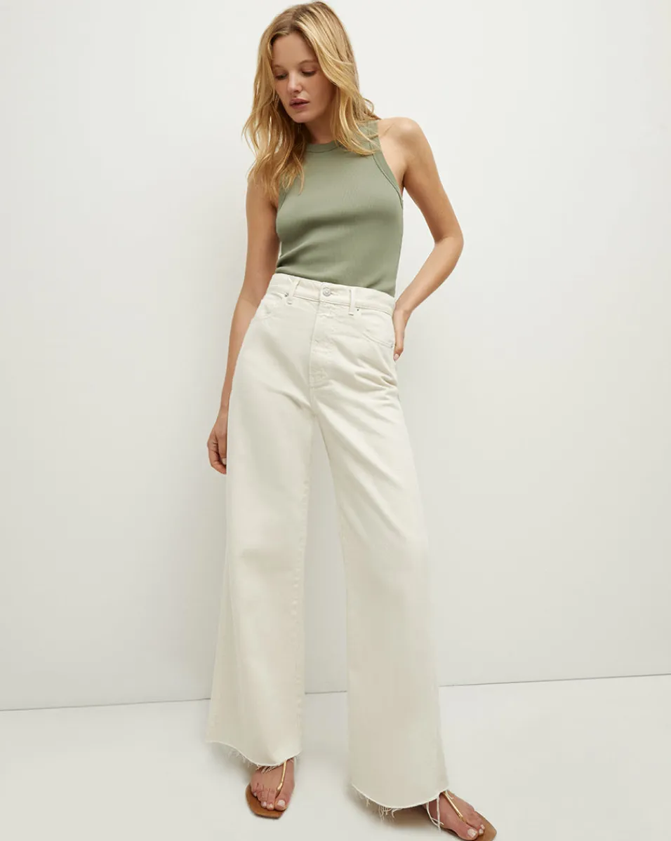 Cheap Veronica Beard Taylor Wide-Leg Cropped Jean Ecru